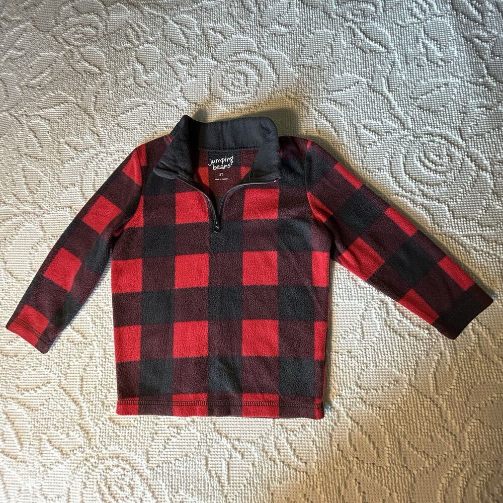 Jumping Beans 2T Buffalo Plaid Fleece 1/4 Zip Red Black Long Sleeve